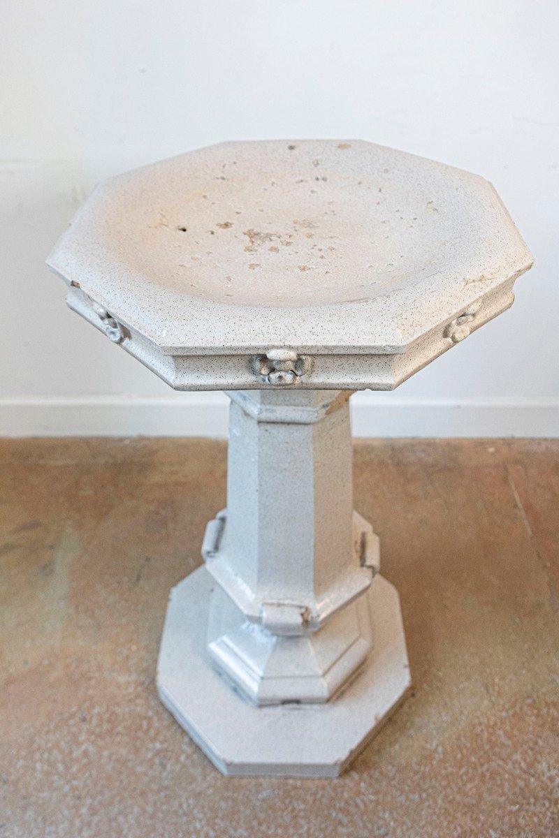 English Turn of the Century Glazed Pottery Bird Bath with Carved Flowers - JAA