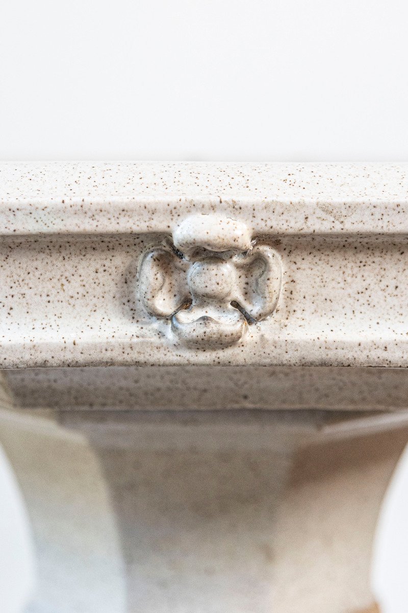 English Turn of the Century Glazed Pottery Bird Bath with Carved Flowers - JAA