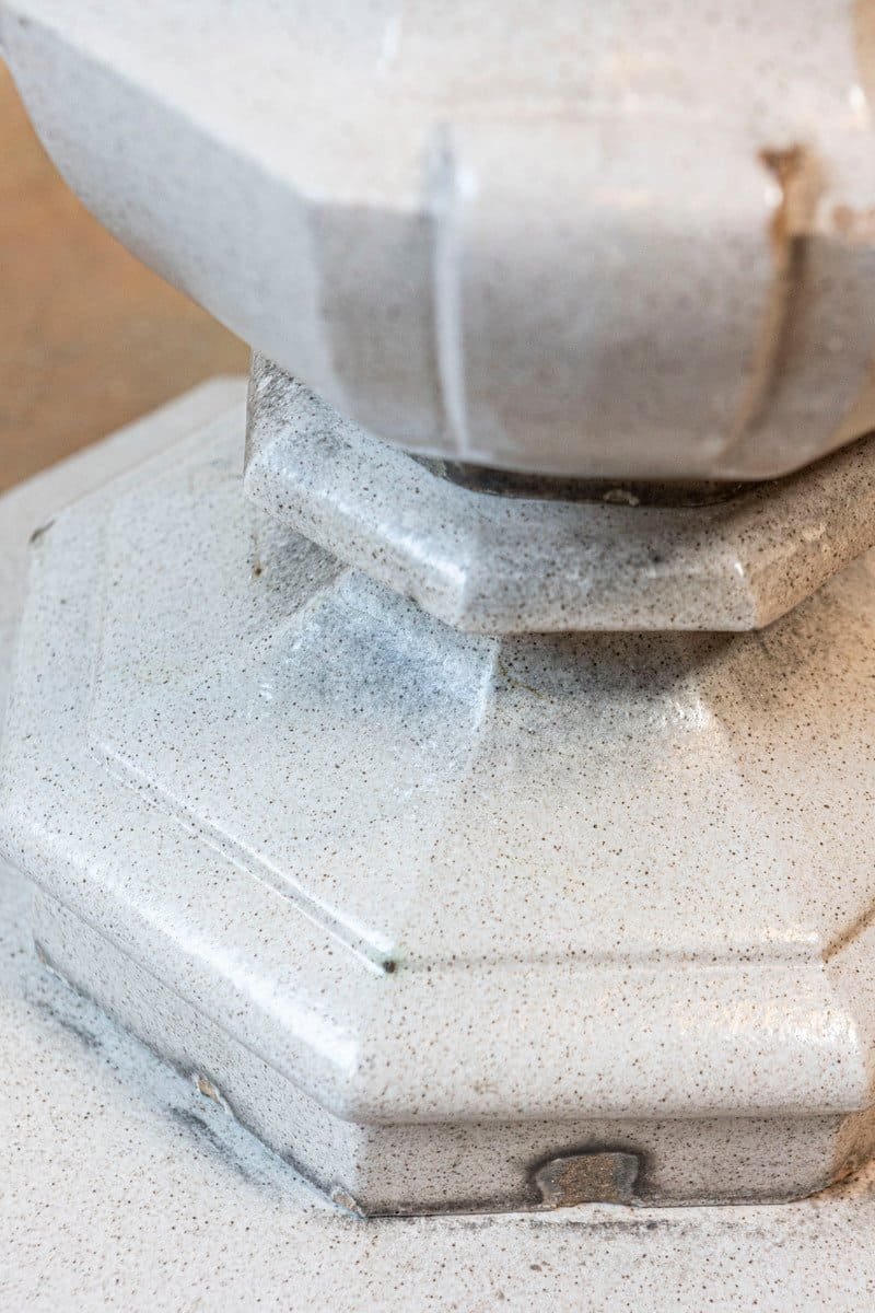 English Turn of the Century Glazed Pottery Bird Bath with Carved Flowers - JAA