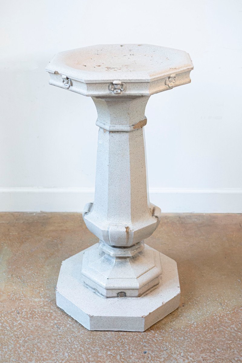 English Turn of the Century Glazed Pottery Bird Bath with Carved Flowers - JAA