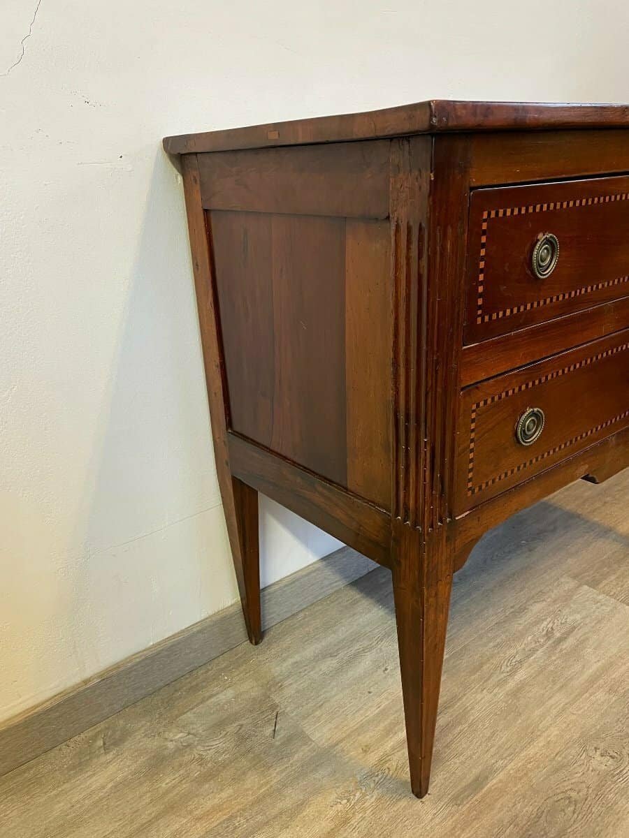 18th Century Louis XVI Style Walnut Commode with Marquetry Frieze - JAA
