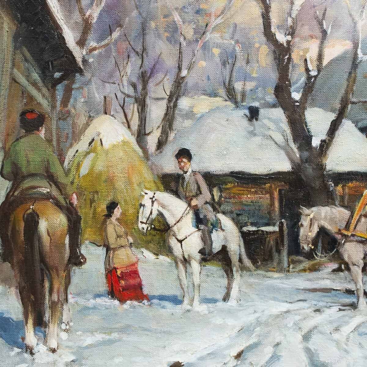 Chiacigh, “russian Landscape With Figures And Horses,” Oil On Canvas, Signed, Mid-20th - JAA