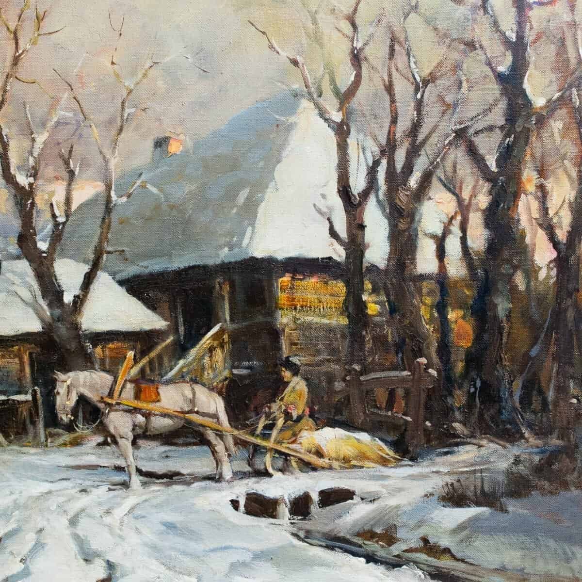 Chiacigh, “russian Landscape With Figures And Horses,” Oil On Canvas, Signed, Mid-20th - JAA