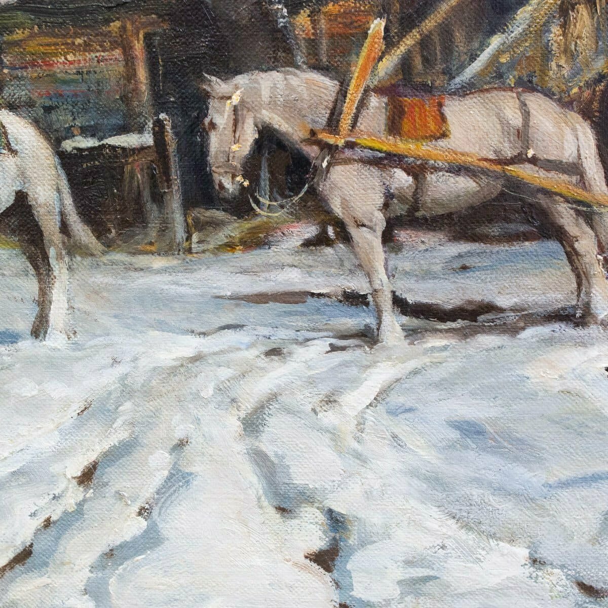 Chiacigh, “russian Landscape With Figures And Horses,” Oil On Canvas, Signed, Mid-20th - JAA