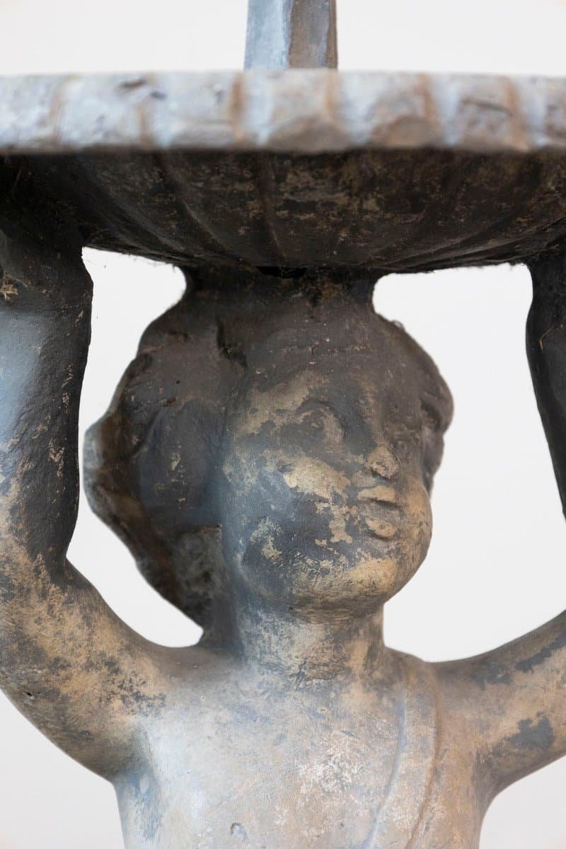 English circa 1920 Lead Garden Fountain with Putti Figure and Scalloped Basin - JAA