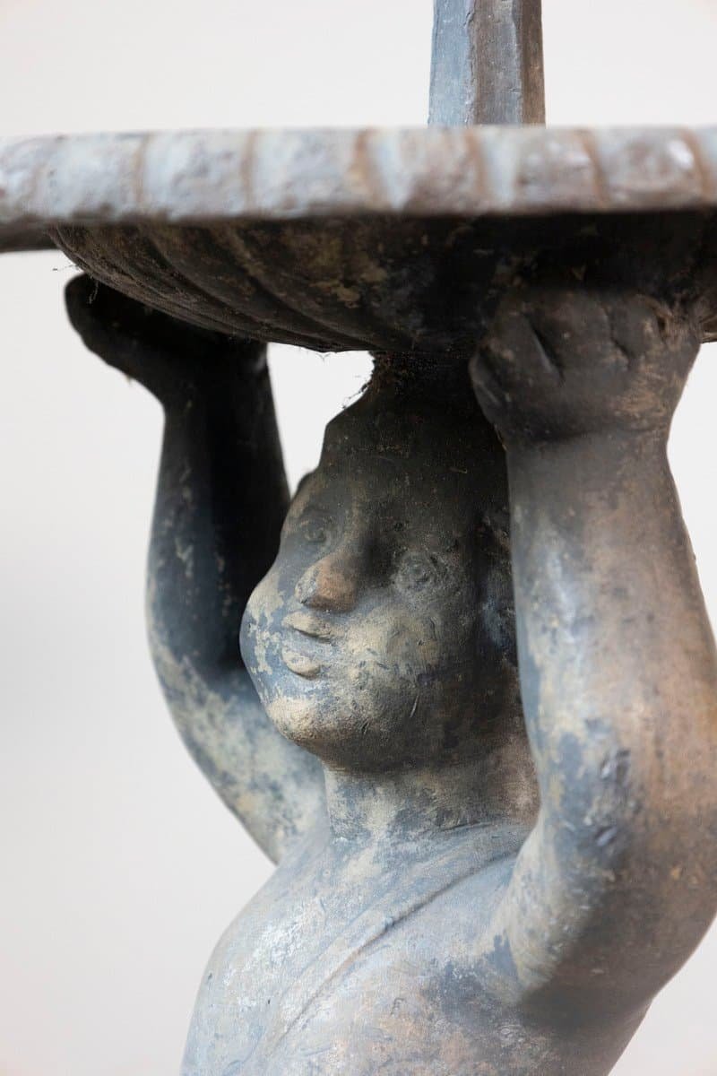 English circa 1920 Lead Garden Fountain with Putti Figure and Scalloped Basin - JAA