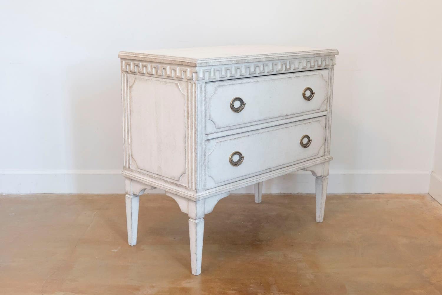 Gustavian Style 19th Century Painted Swedish Chests with Carved Greek Key Frieze - JAA