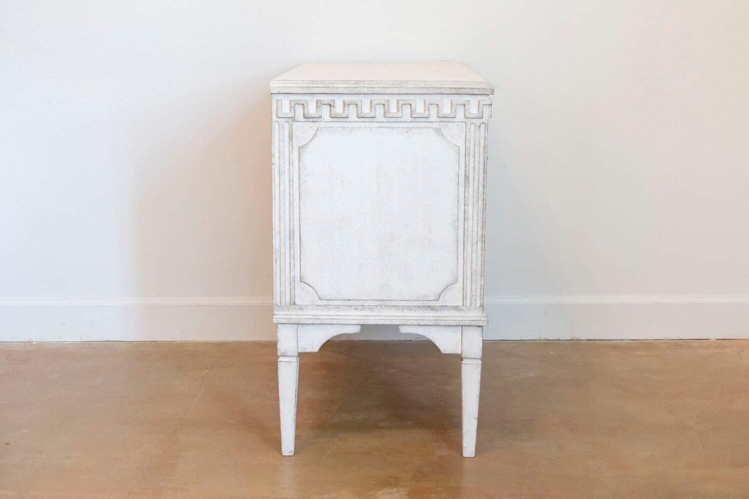 Gustavian Style 19th Century Painted Swedish Chests with Carved Greek Key Frieze - JAA