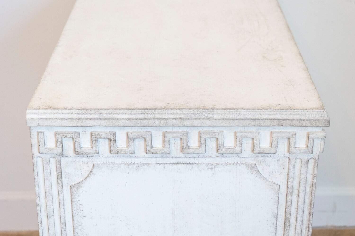Gustavian Style 19th Century Painted Swedish Chests with Carved Greek Key Frieze - JAA