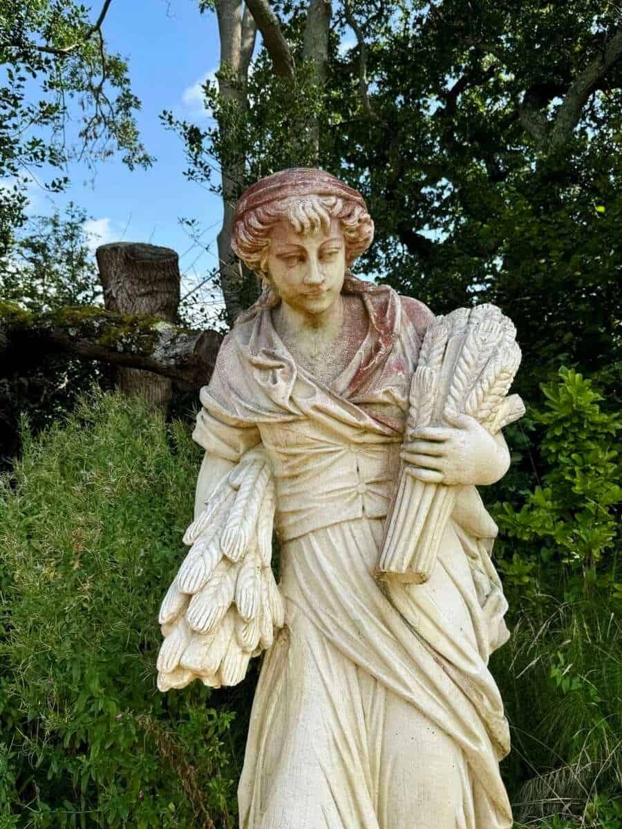 English 20th Century Pair of Large Cast-Stone Maiden Garden Figures with Weathered Patinas - Priced Individually - JAA