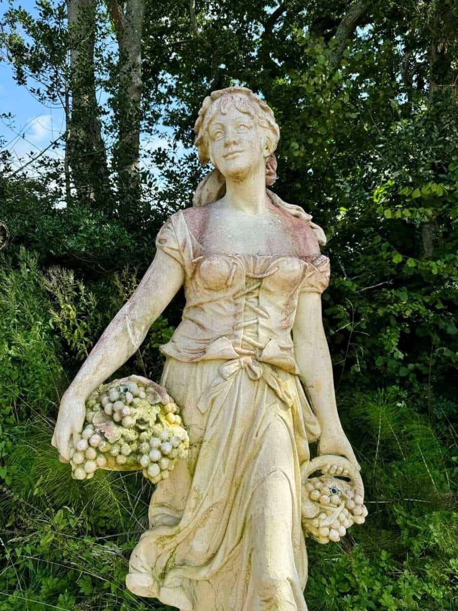 English 20th Century Pair of Large Cast-Stone Maiden Garden Figures with Weathered Patinas - Priced Individually - JAA