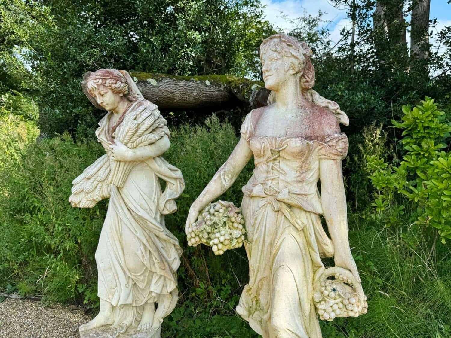 English 20th Century Pair of Large Cast-Stone Maiden Garden Figures with Weathered Patinas - Priced Individually - JAA