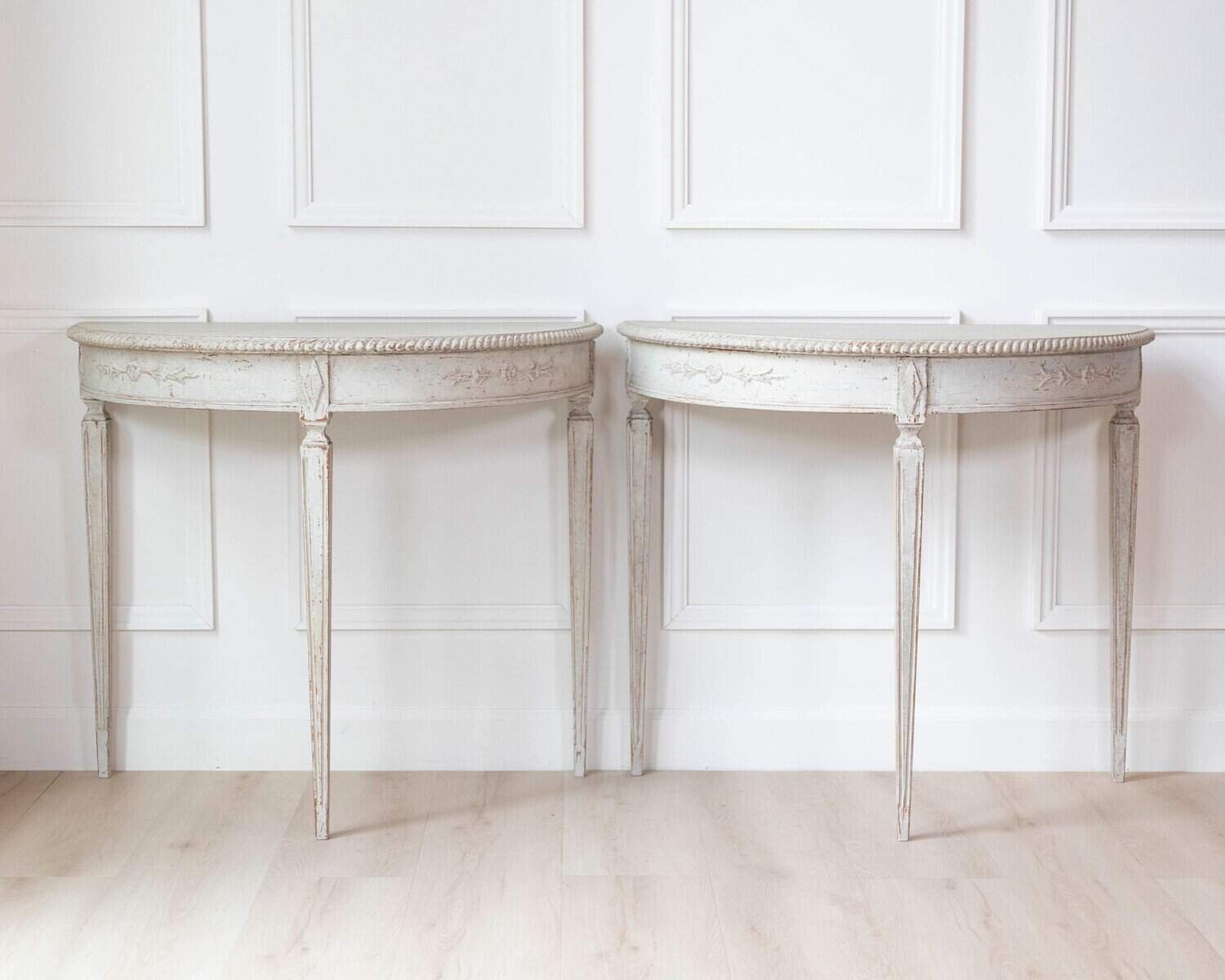 Pair of Swedish White Demi-Lune Tables, circa 1920s - JAA