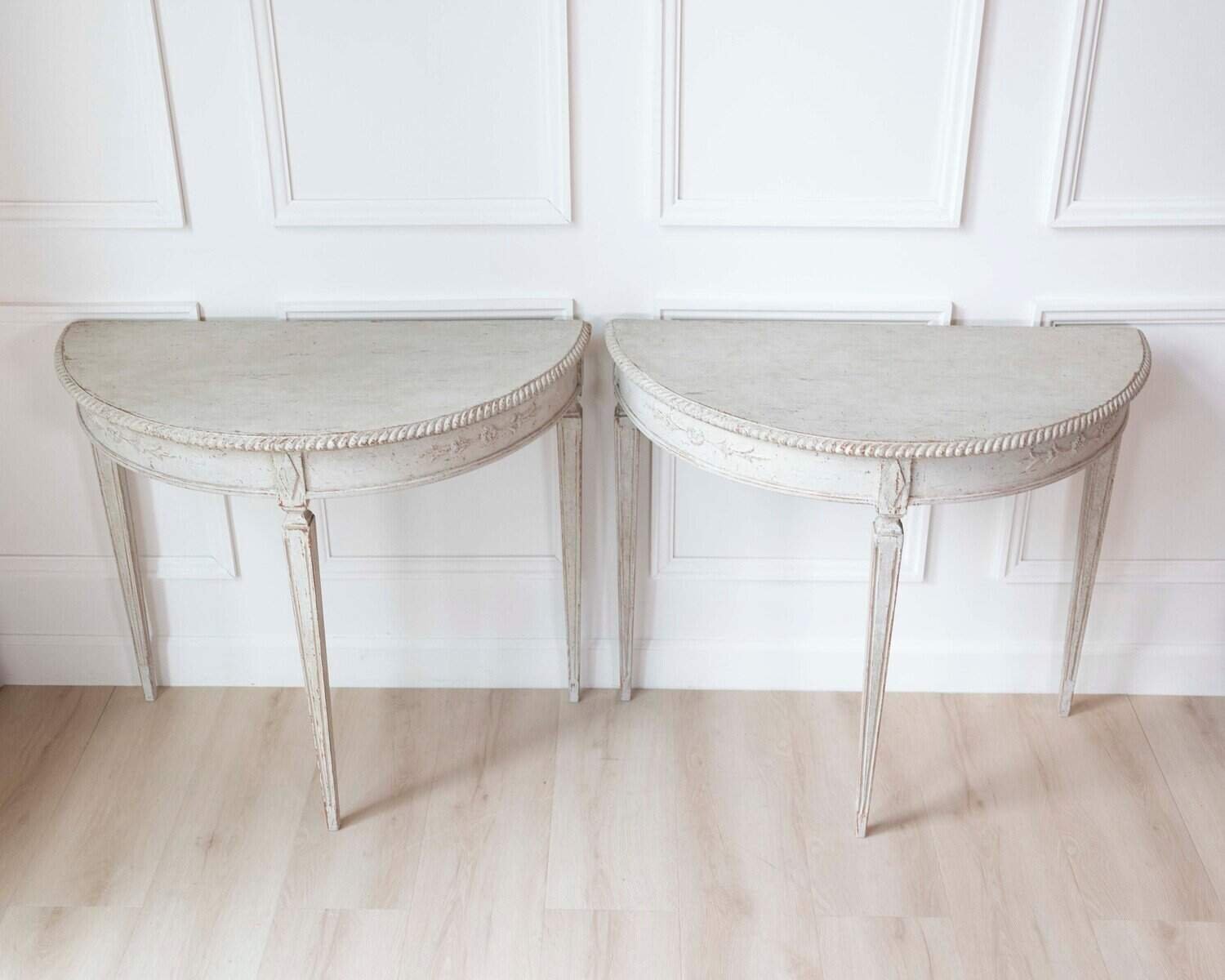 Pair of Swedish White Demi-Lune Tables, circa 1920s - JAA