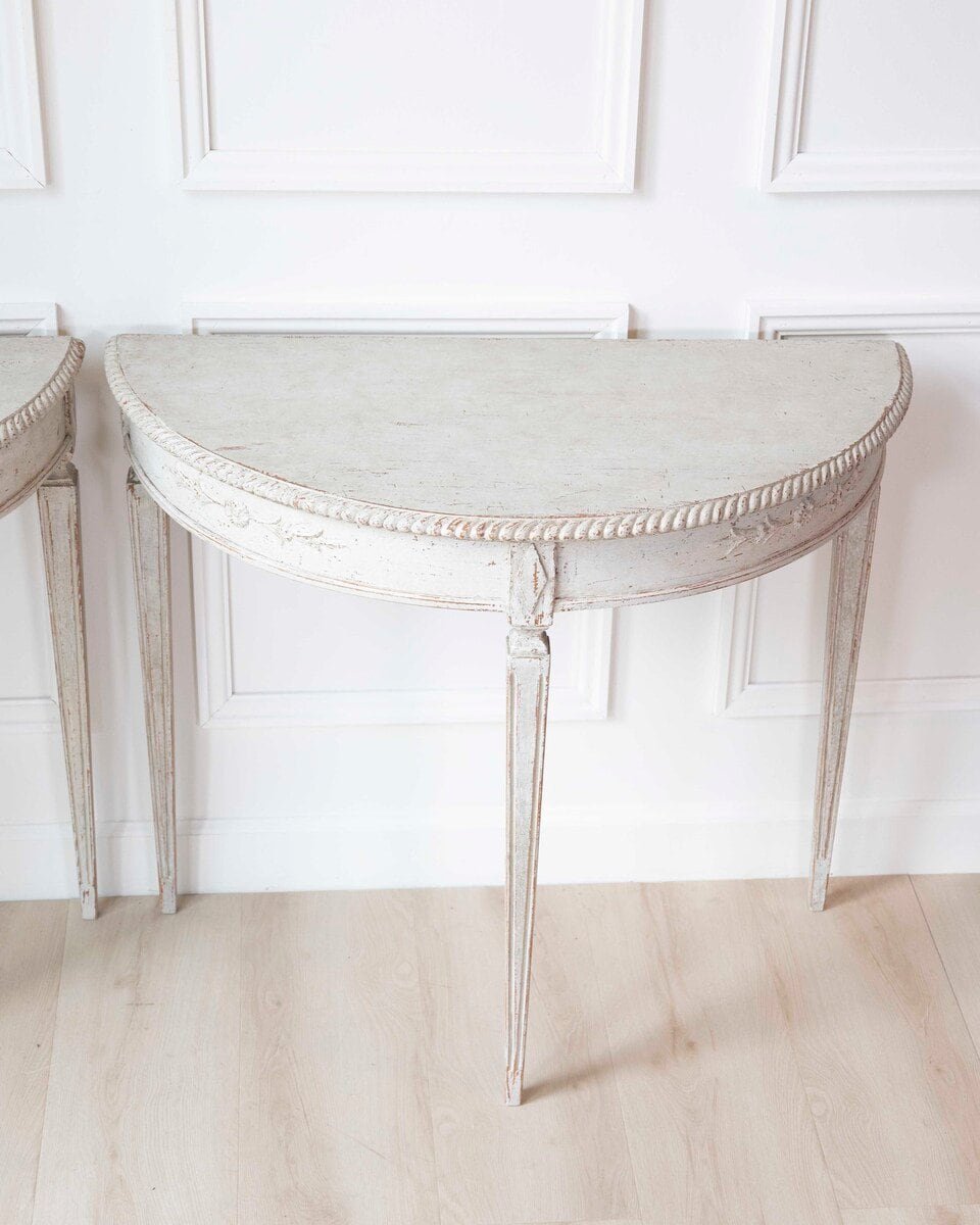 Pair of Swedish White Demi-Lune Tables, circa 1920s - JAA