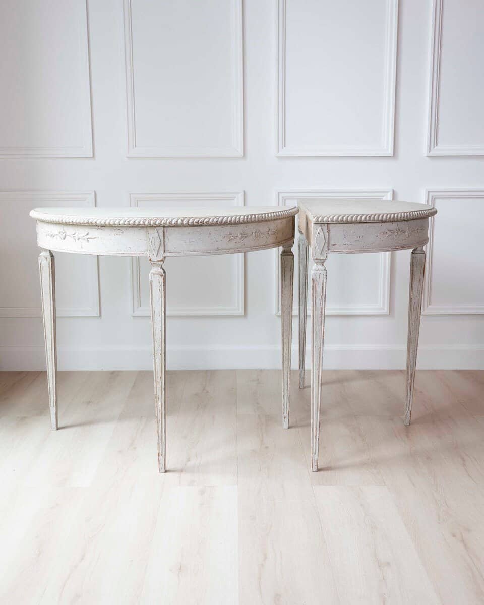 Pair of Swedish White Demi-Lune Tables, circa 1920s - JAA
