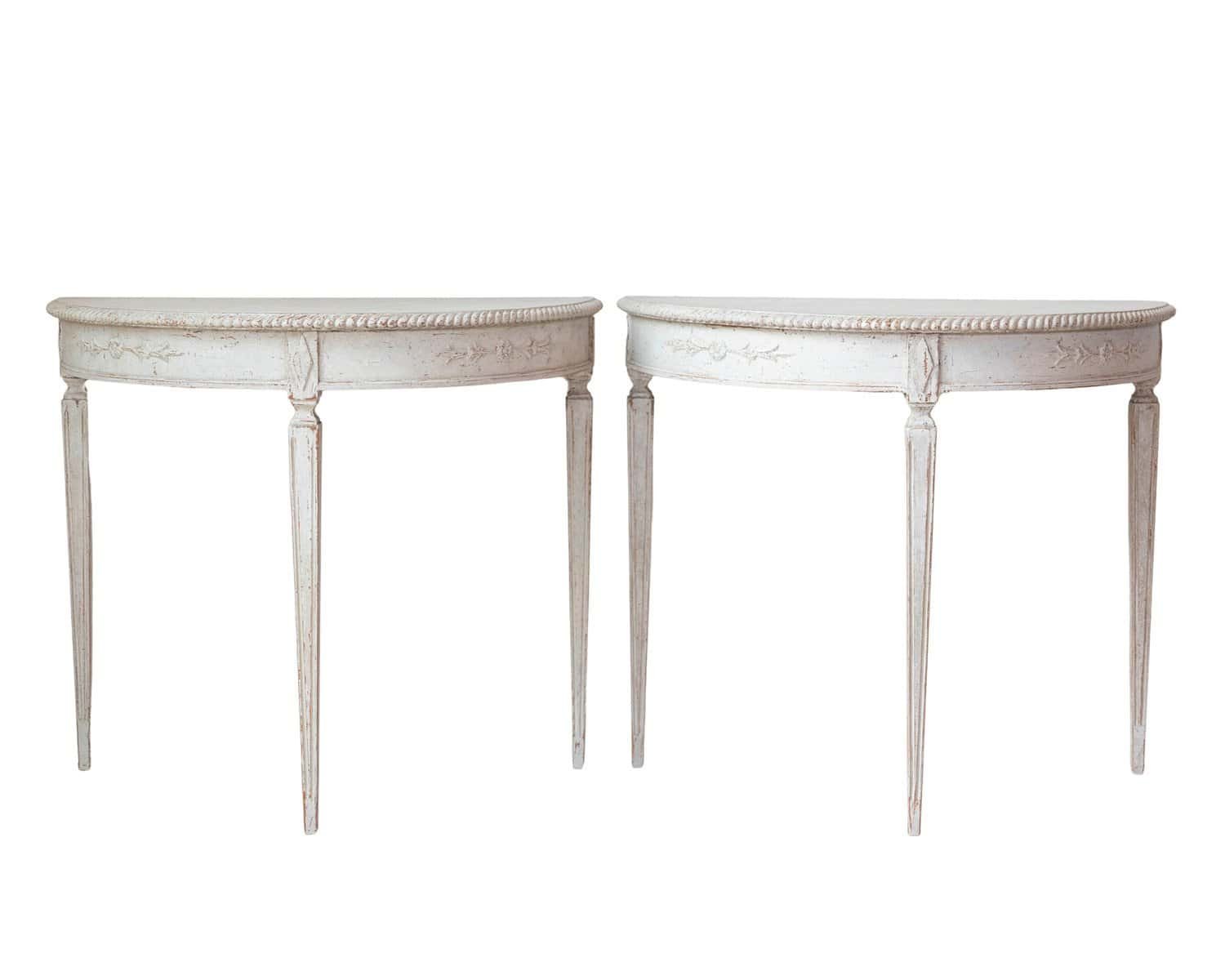 Pair of Swedish White Demi-Lune Tables, circa 1920s - JAA