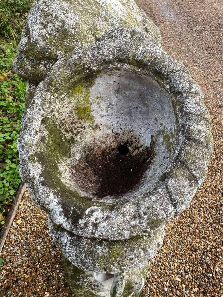 English Late 20th Century Composite Stone Garden Figure with Basket and Weathered Patina - JAA