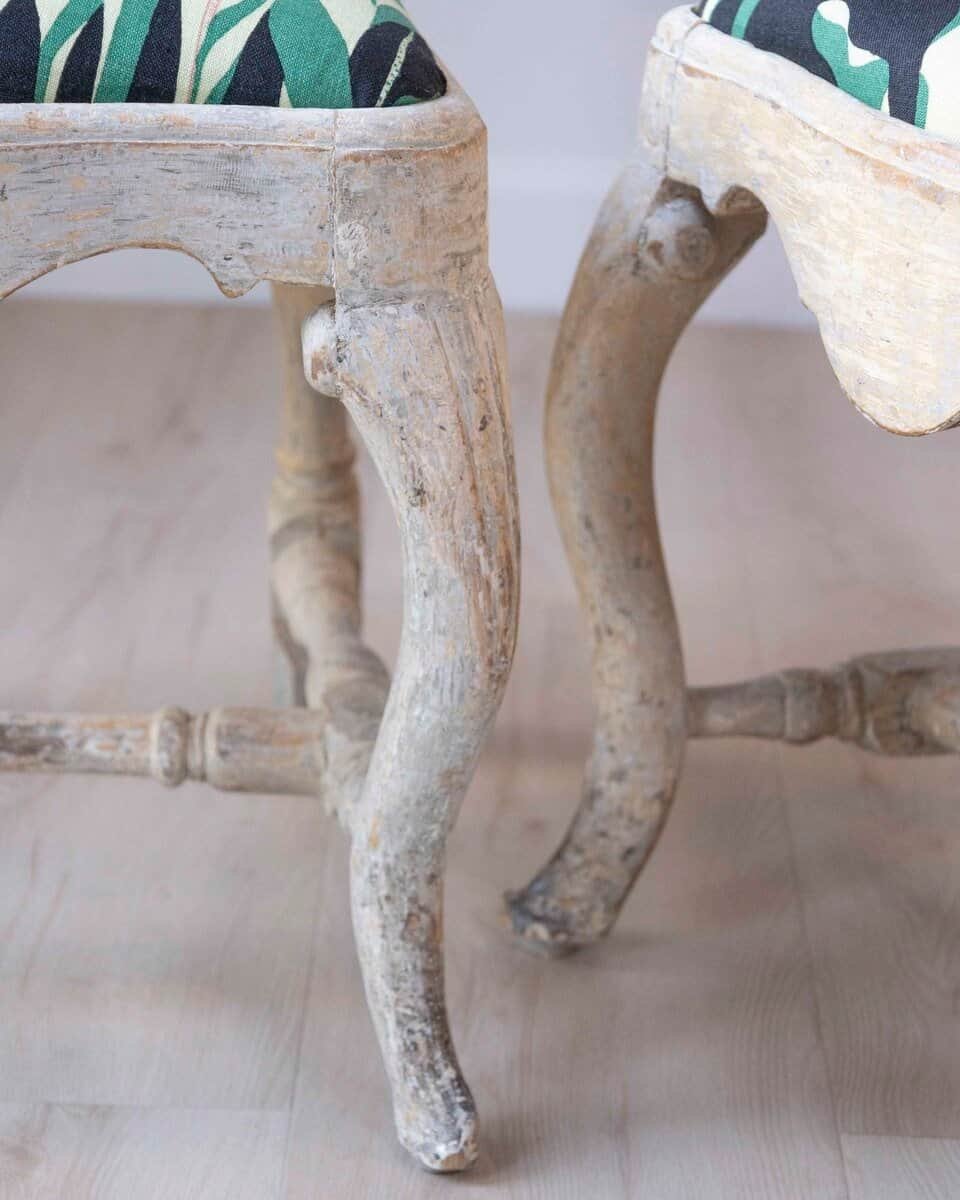 Pair of Swedish Rococo Period 18th Century Side Chairs with Carved Splats - JAA