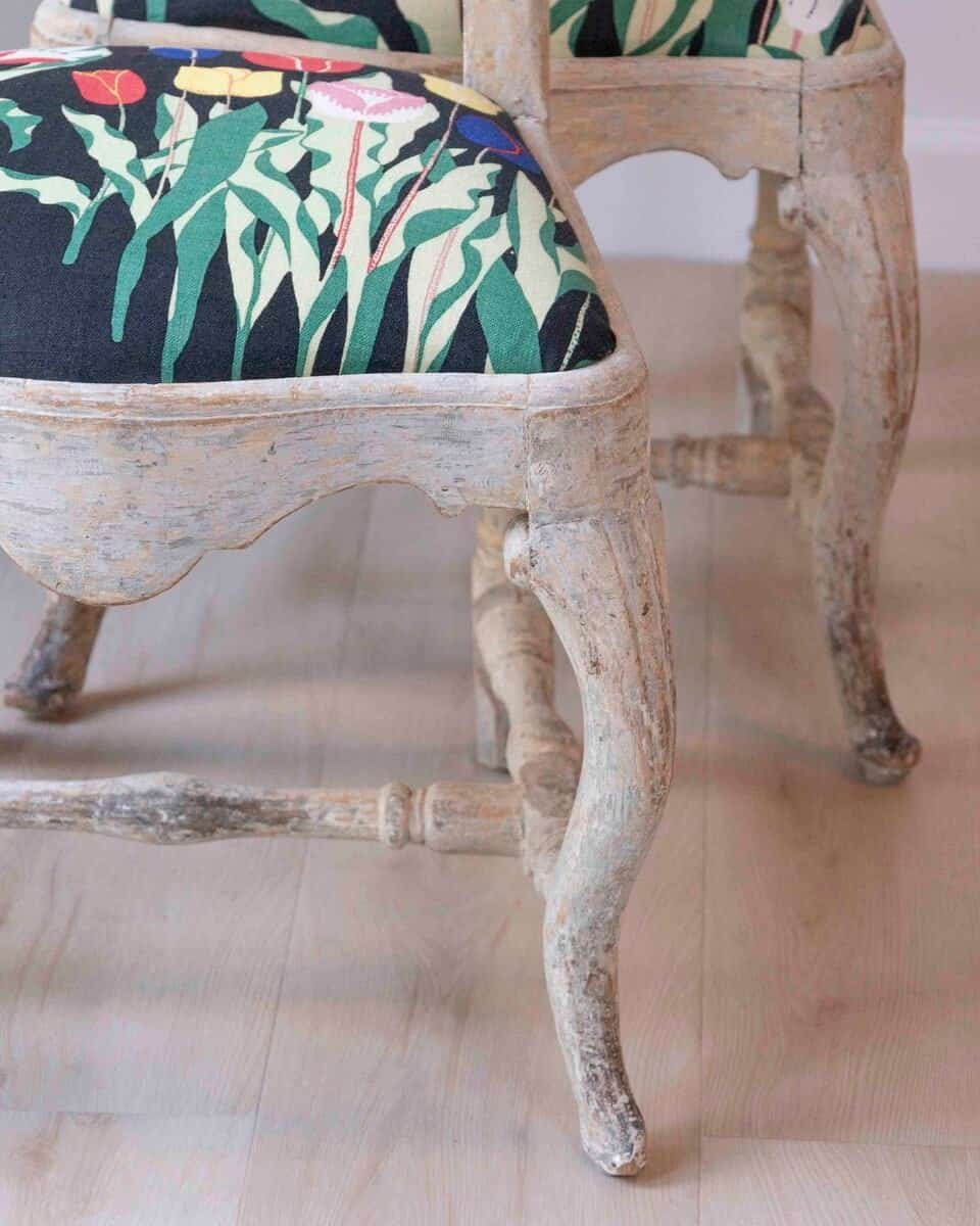 Pair of Swedish Rococo Period 18th Century Side Chairs with Carved Splats - JAA