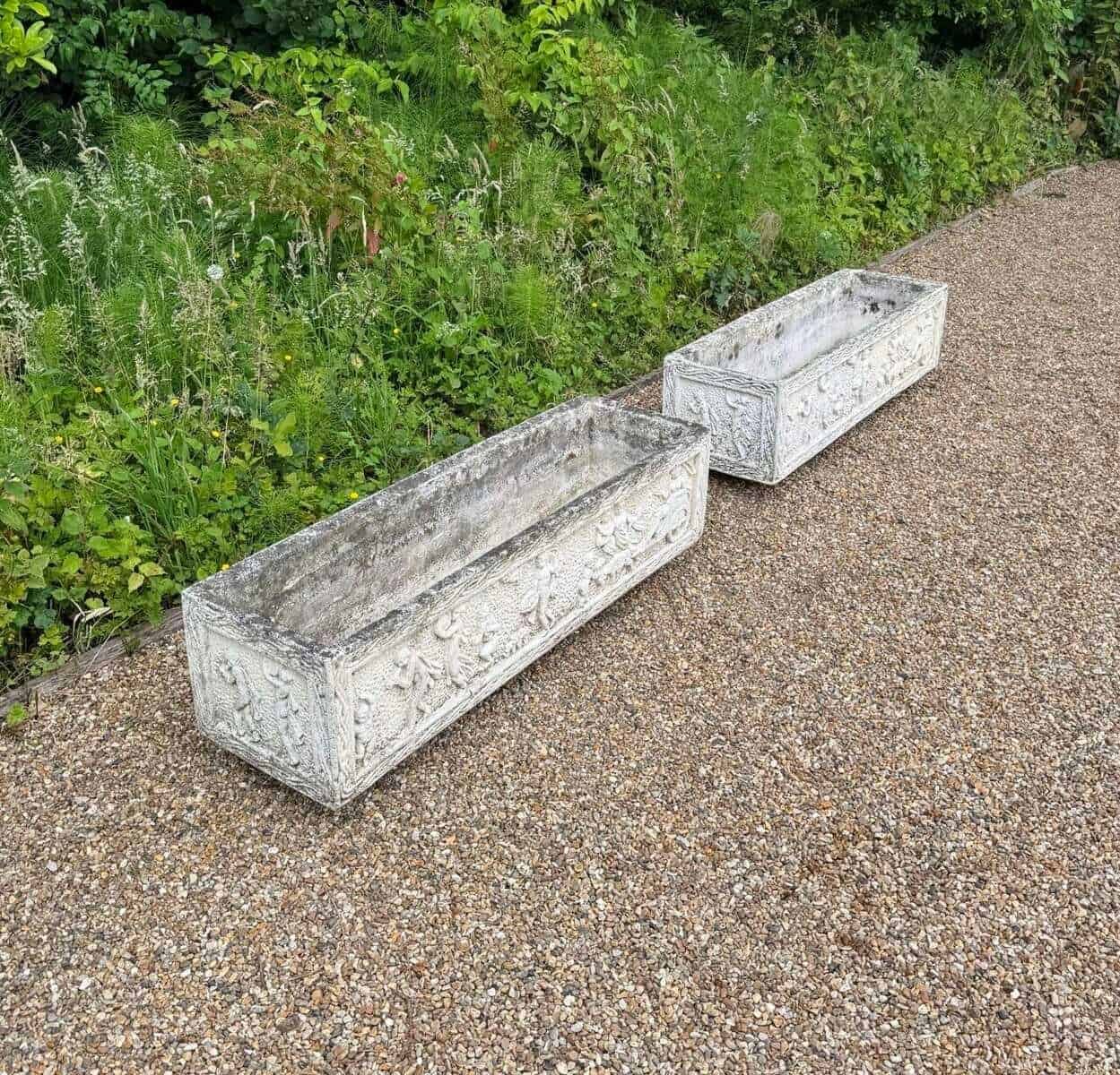 European 20th Century Pair of Large Neoclassical Stone Garden Troughs - JAA