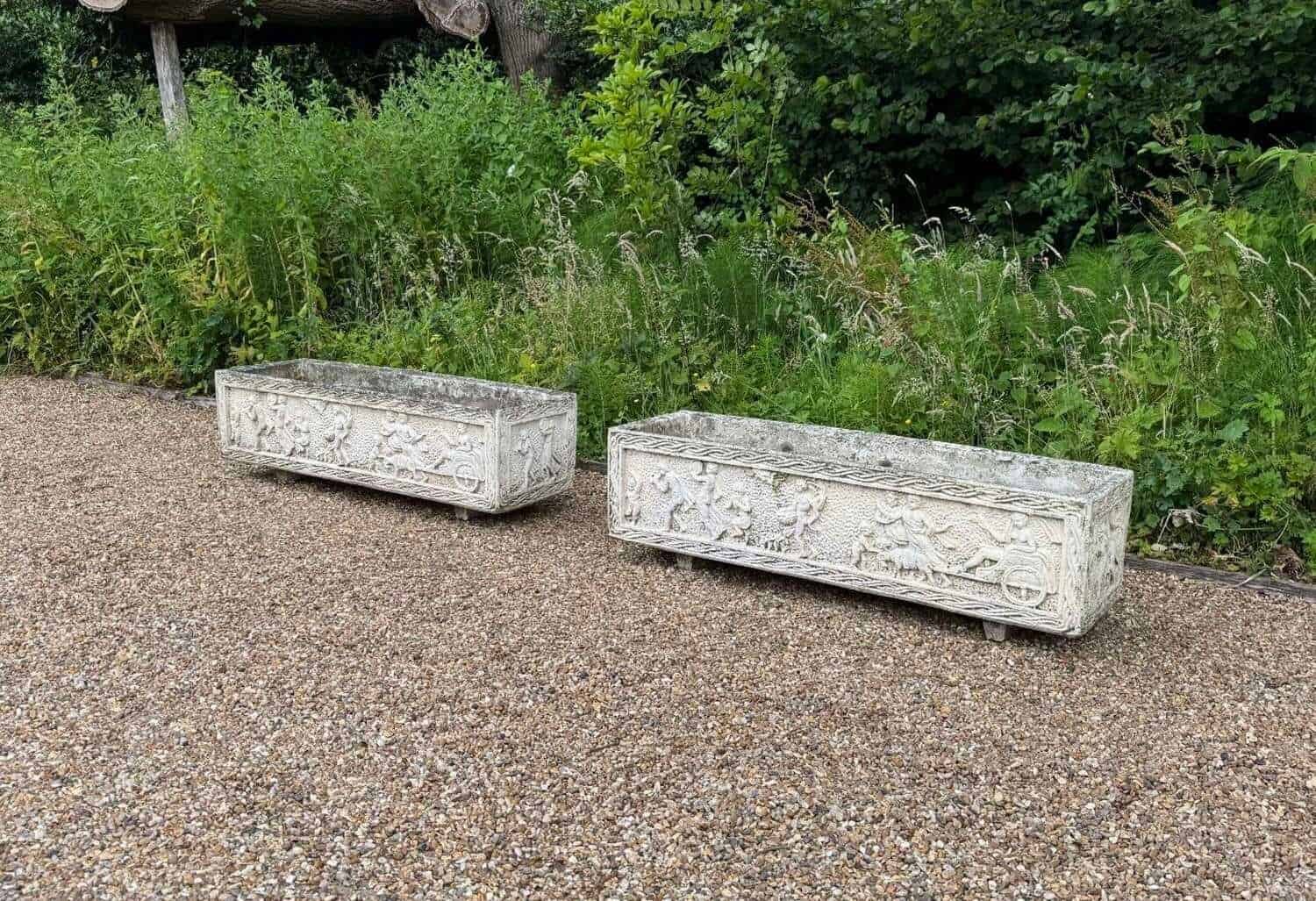 European 20th Century Pair of Large Neoclassical Stone Garden Troughs - JAA