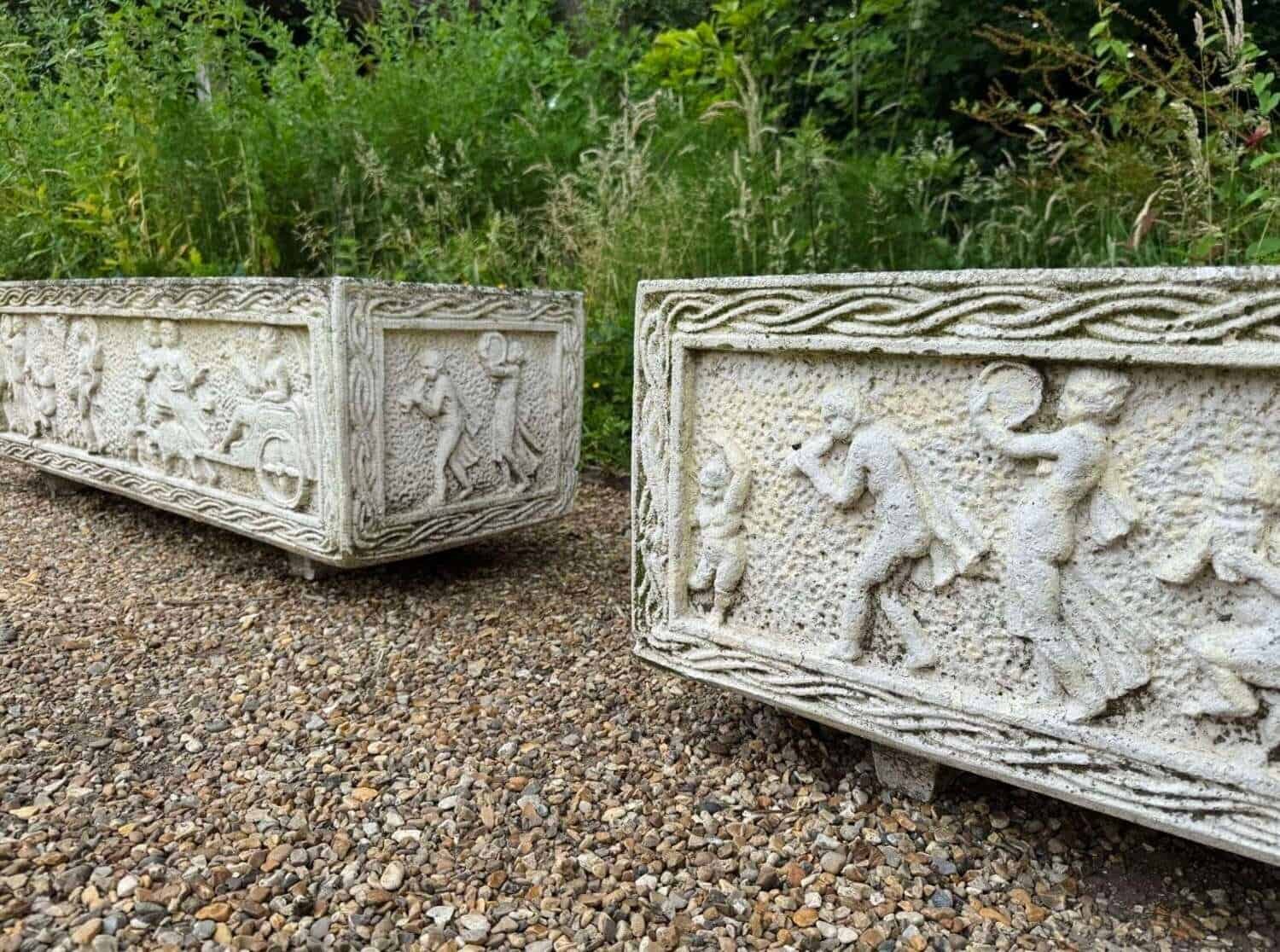 European 20th Century Pair of Large Neoclassical Stone Garden Troughs - JAA
