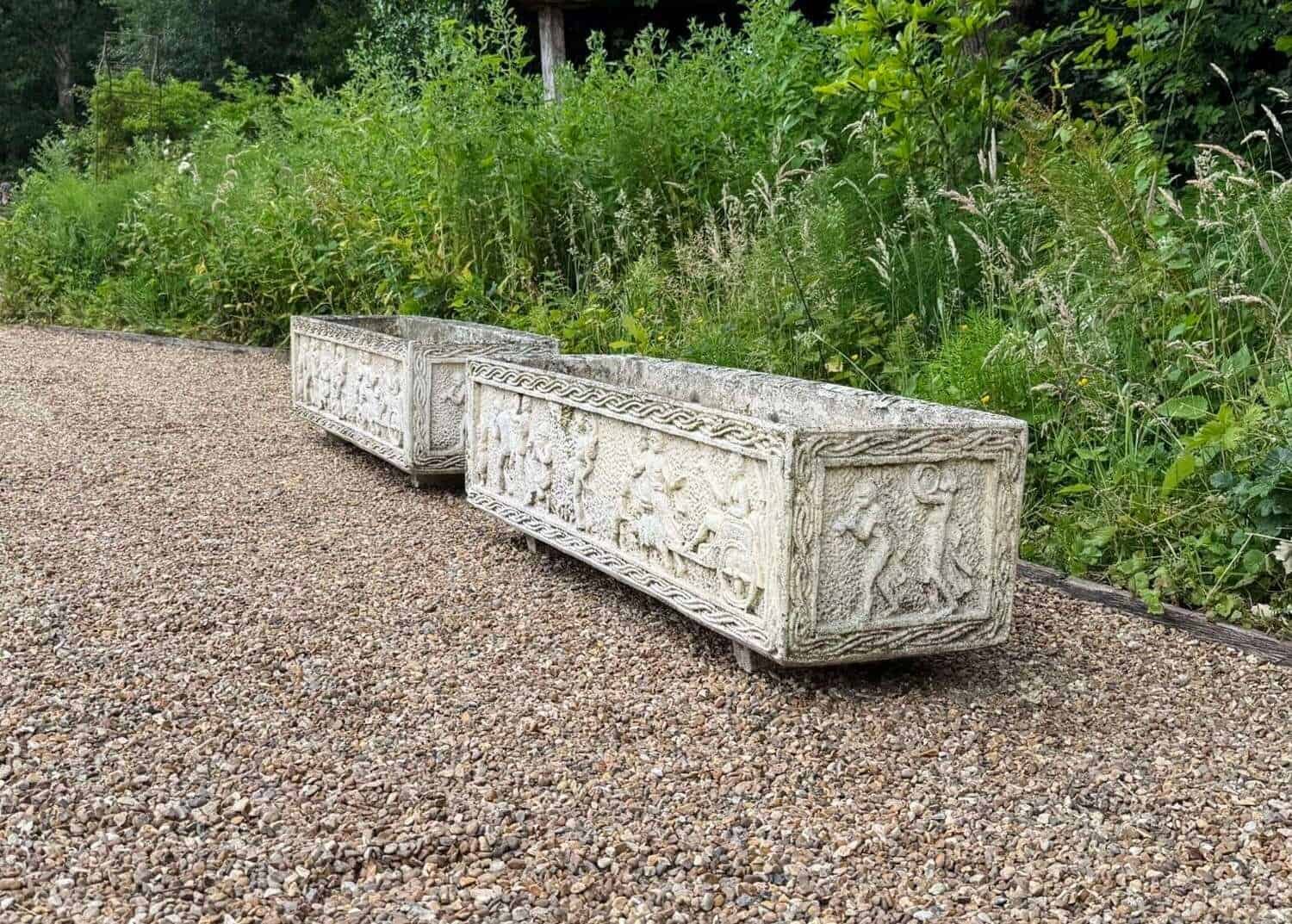 European 20th Century Pair of Large Neoclassical Stone Garden Troughs - JAA