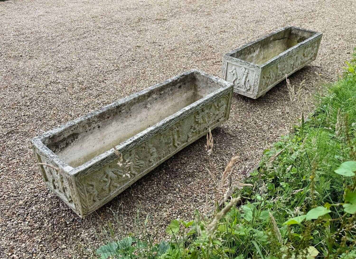 European 20th Century Pair of Large Neoclassical Stone Garden Troughs - JAA