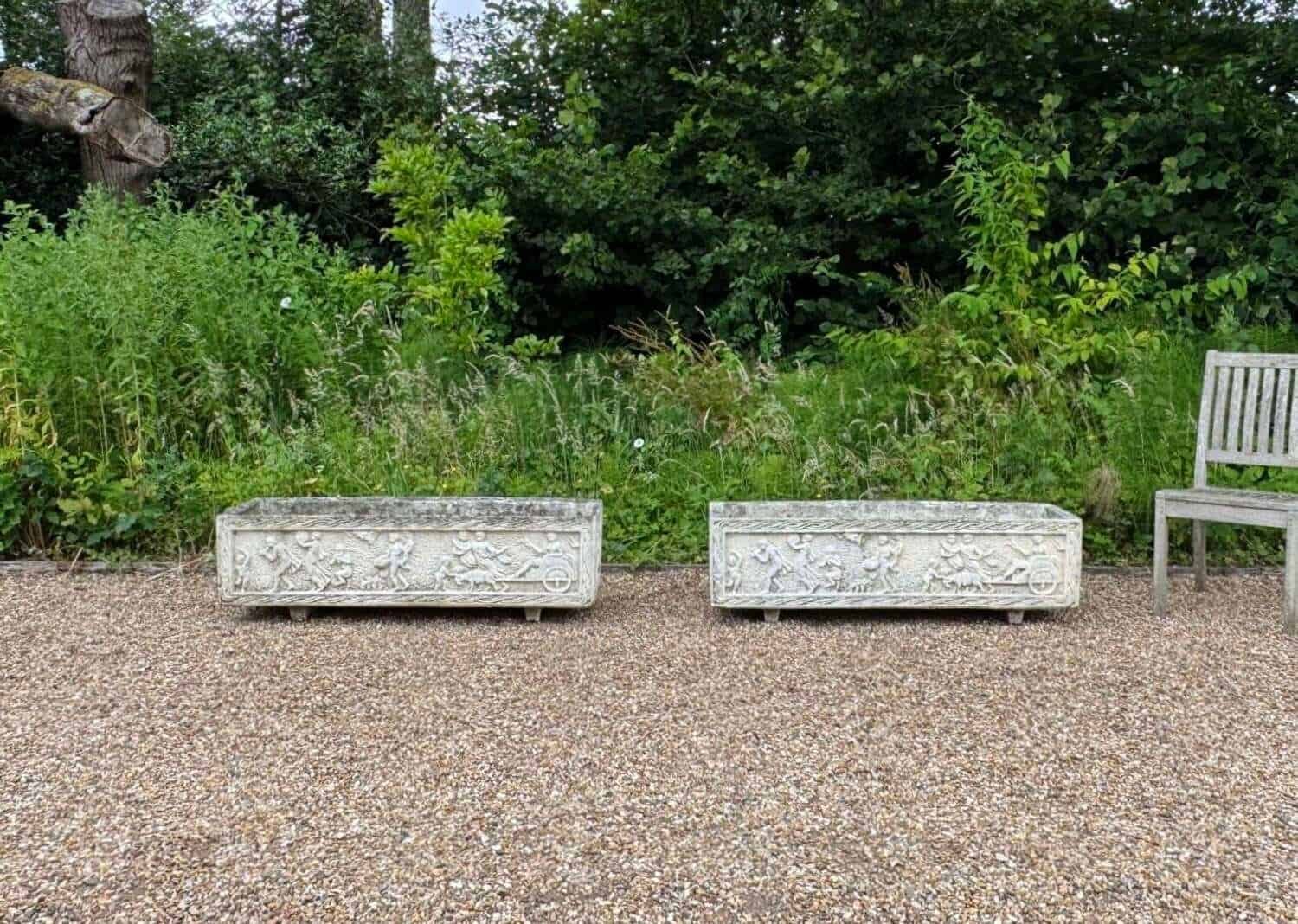 European 20th Century Pair of Large Neoclassical Stone Garden Troughs - JAA