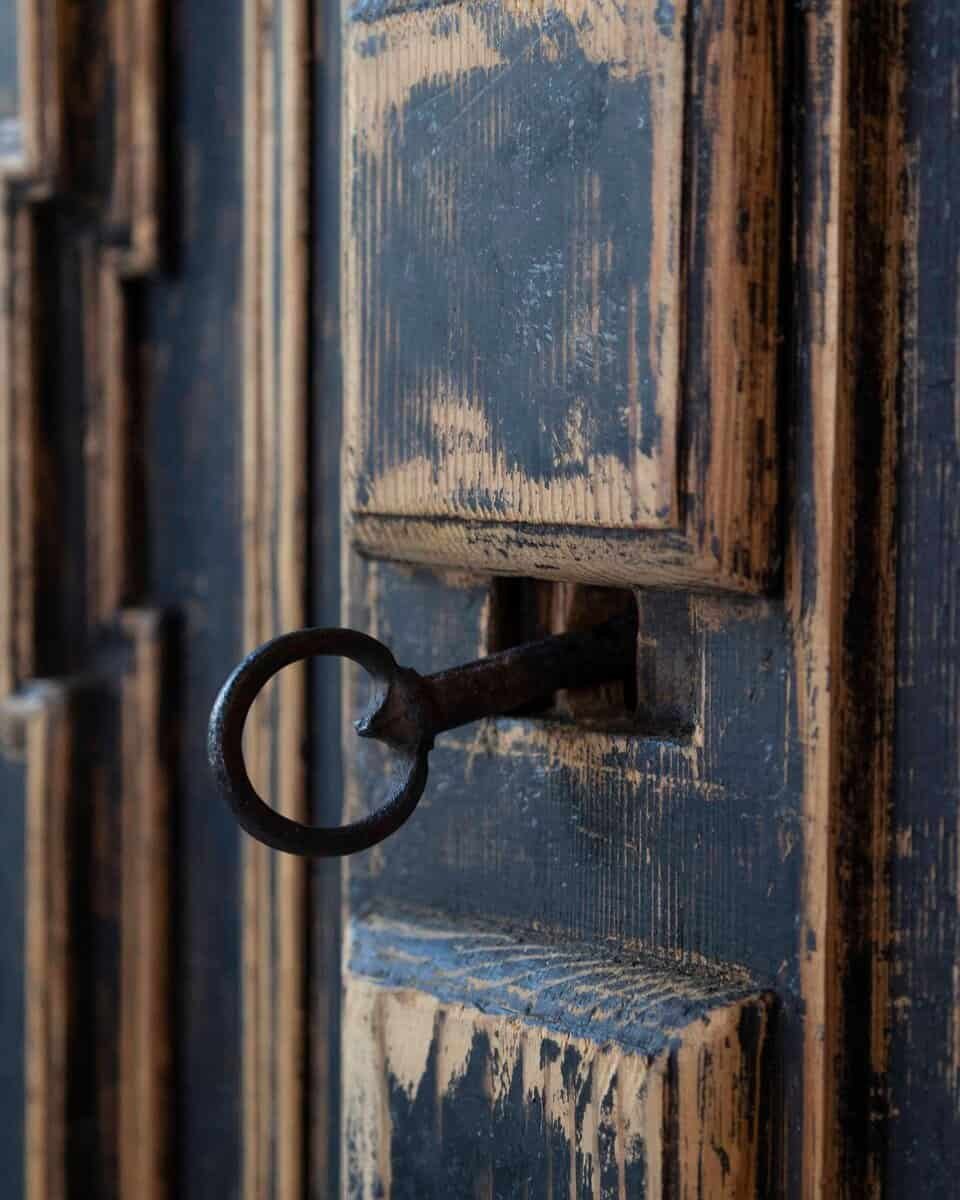 18th Century Baroque Two-Part Cabinet with Black Finish and Blue Interior - JAA