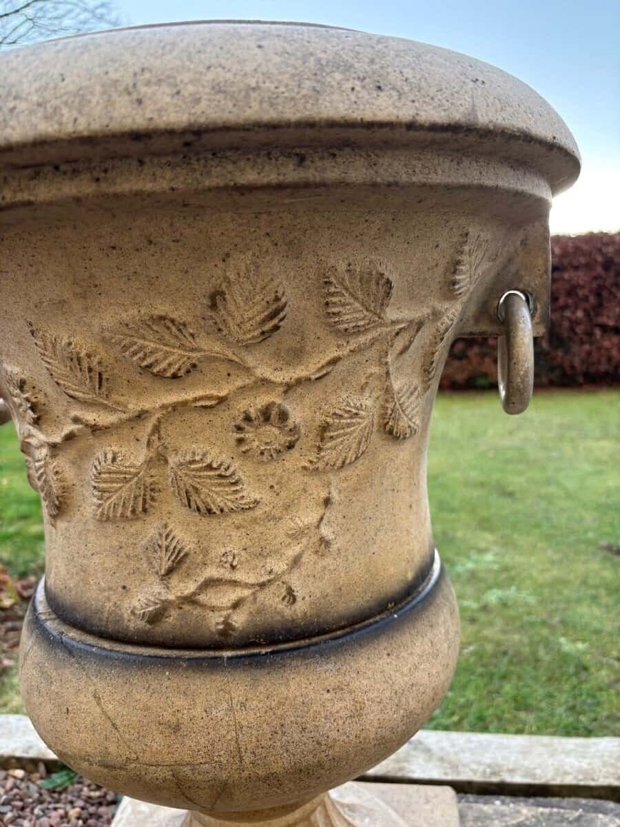 English 19th Century Late Victorian Cast-Iron Garden Urns, Pair - JAA