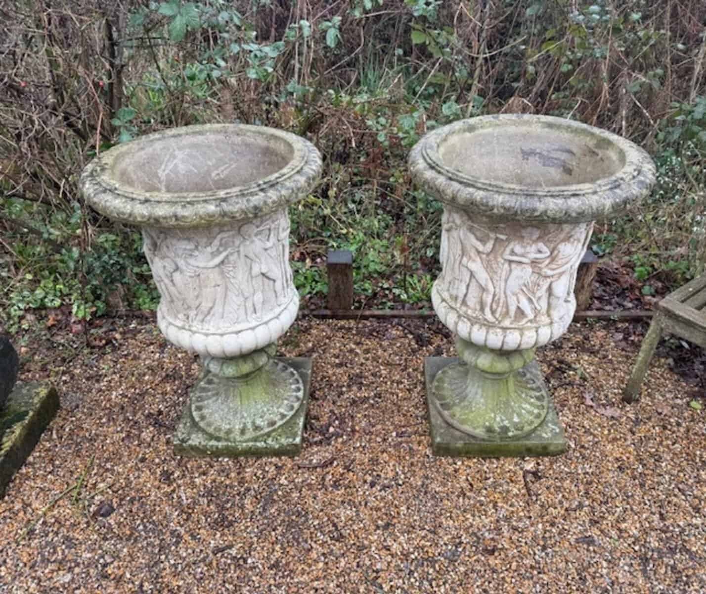 English 1980s Cast-Stone Garden Urns, Pair - JAA