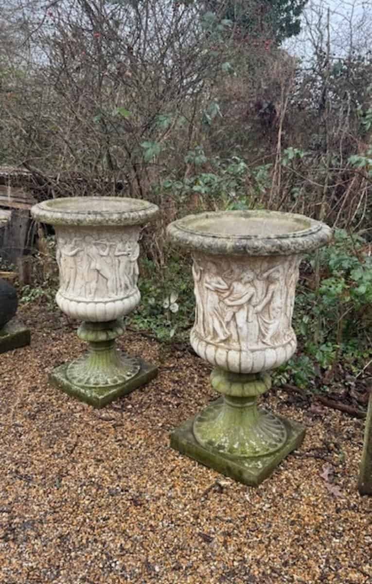 English 1980s Cast-Stone Garden Urns, Pair - JAA