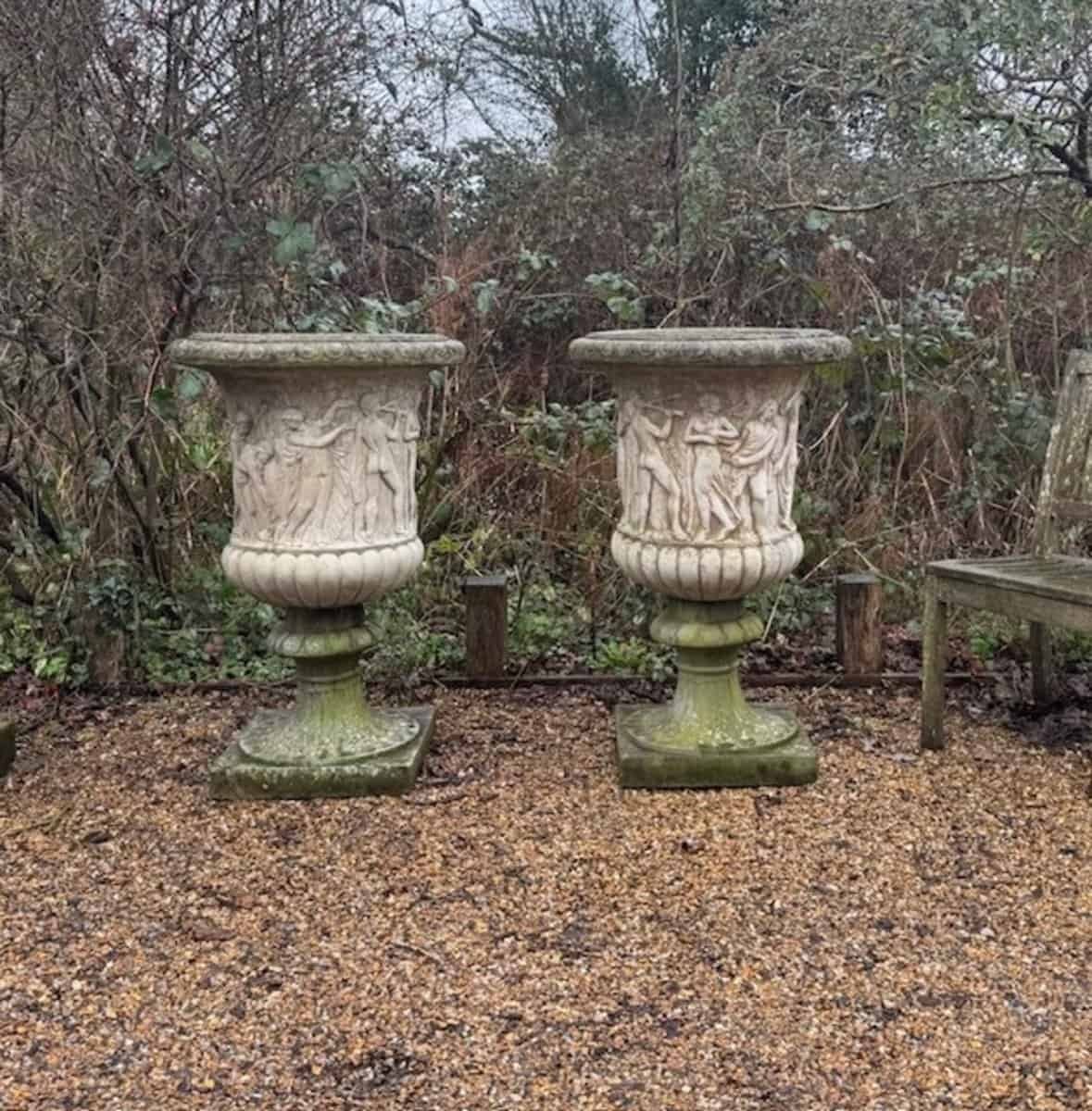 English 1980s Cast-Stone Garden Urns, Pair - JAA