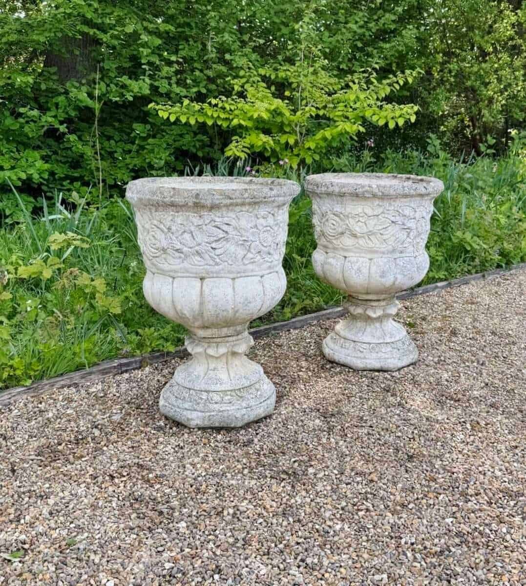 European 20th Century Pair of Large Garden Flower Urns - JAA