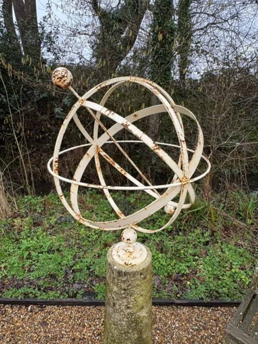 English Late 20th Century Iron Armillary Sphere on Cast-Stone Base - JAA