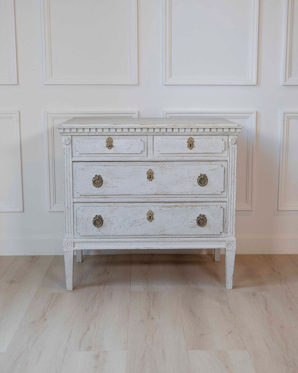 Swedish Gustavian Period Painted Three-Drawer Chest with Dentil Molding, Late 18th Century - JAA