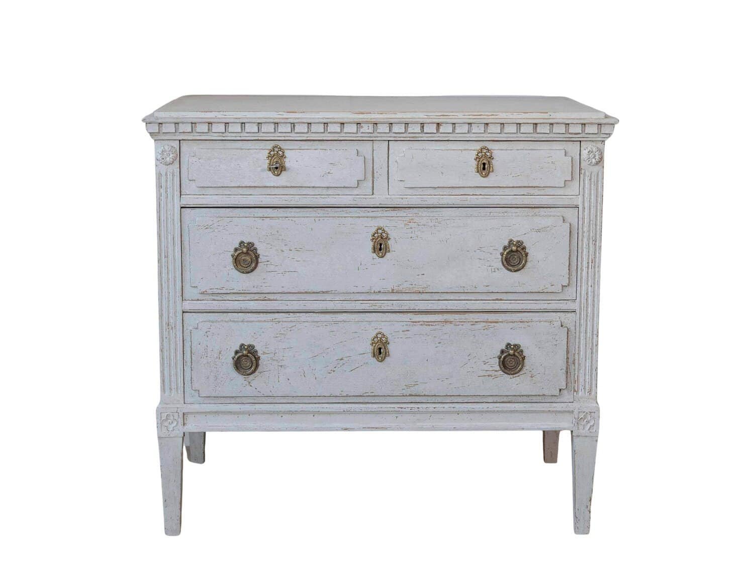 Swedish Gustavian Period Painted Three-Drawer Chest with Dentil Molding, Late 18th Century