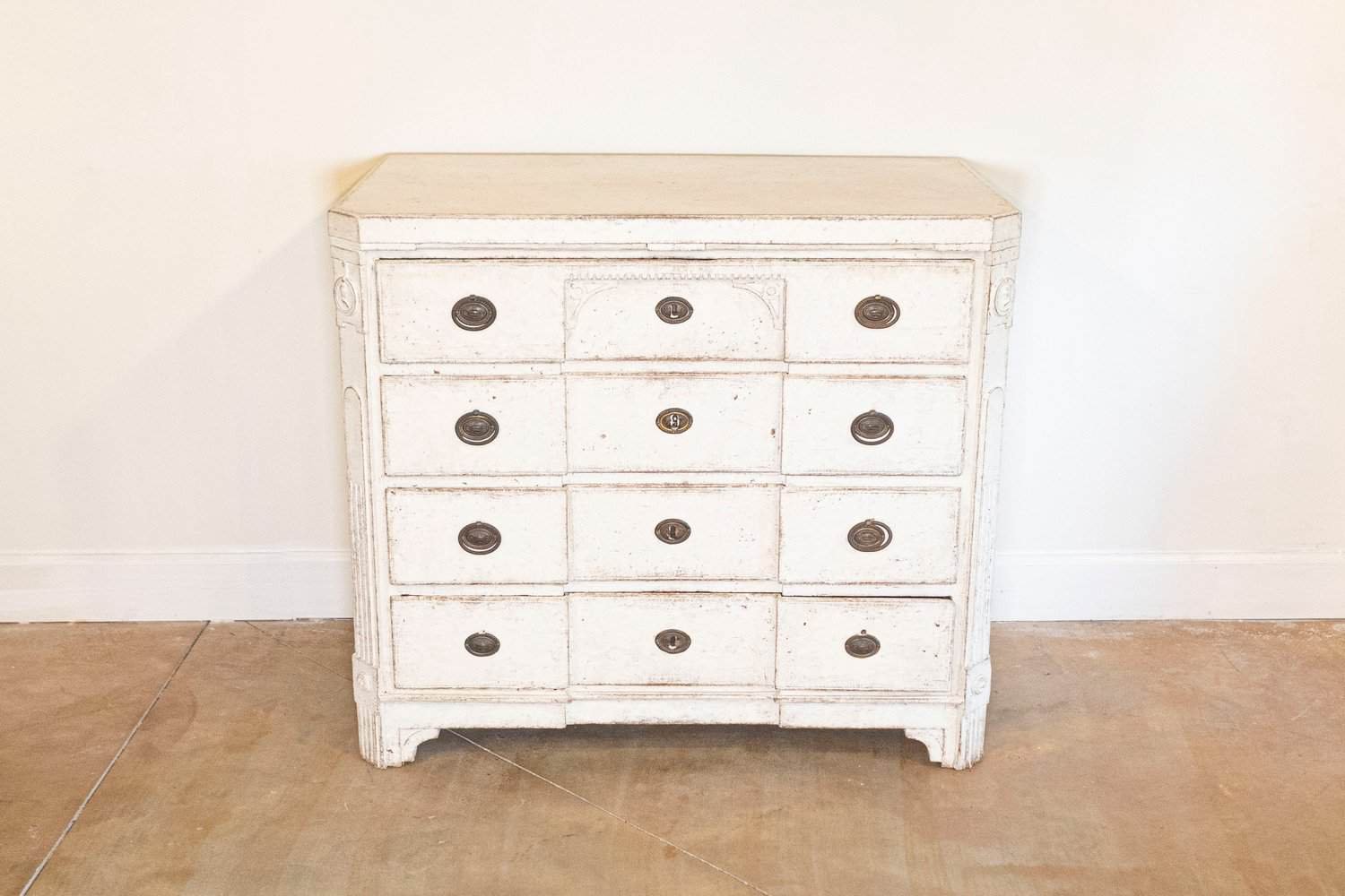 Period Gustavian 1780s Swedish Painted Breakfront Commode with Carved Medallions - JAA