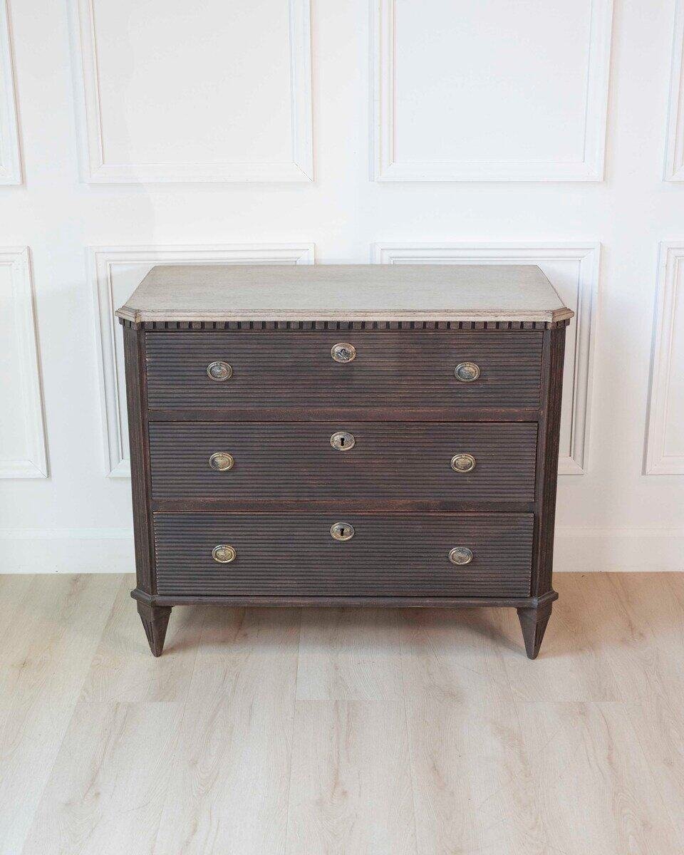 Swedish Gustavian-Inspired Three-Drawer Chest with Painted Top - JAA