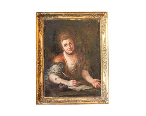 18th Century French School Portrait of a Young Woman Writing, Oil on Canvas