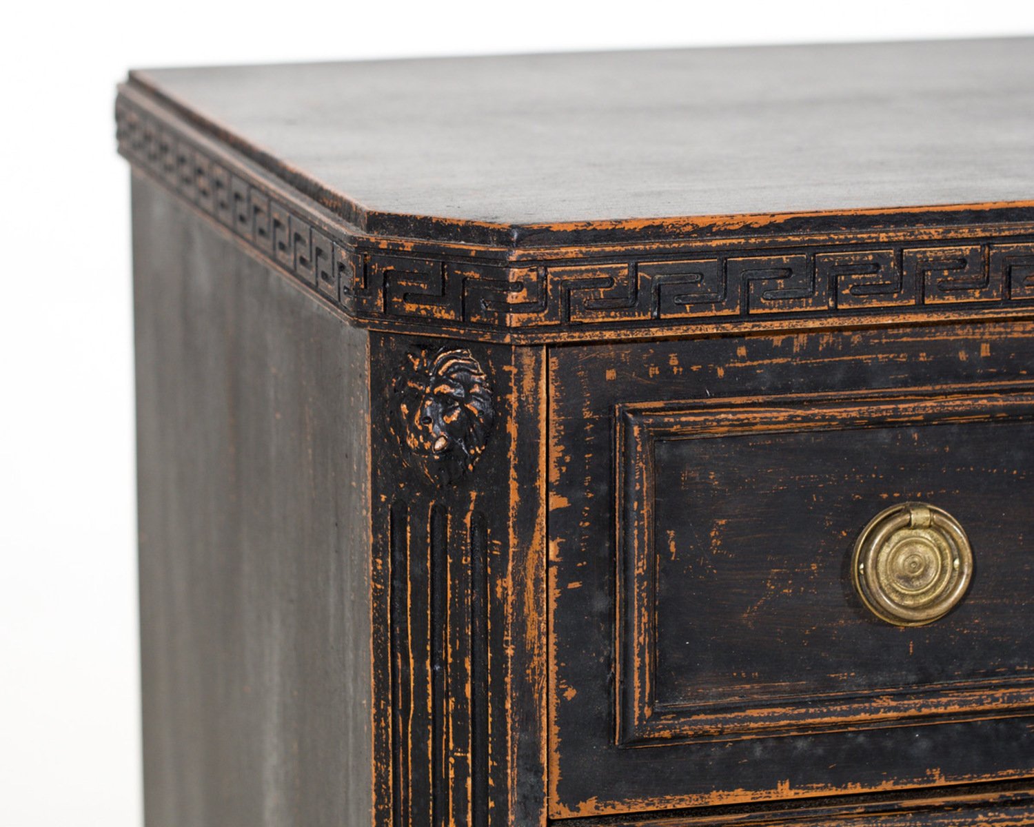 Pair of black Scandinavian chests of drawers, richly carved, 19th Century. - JAA