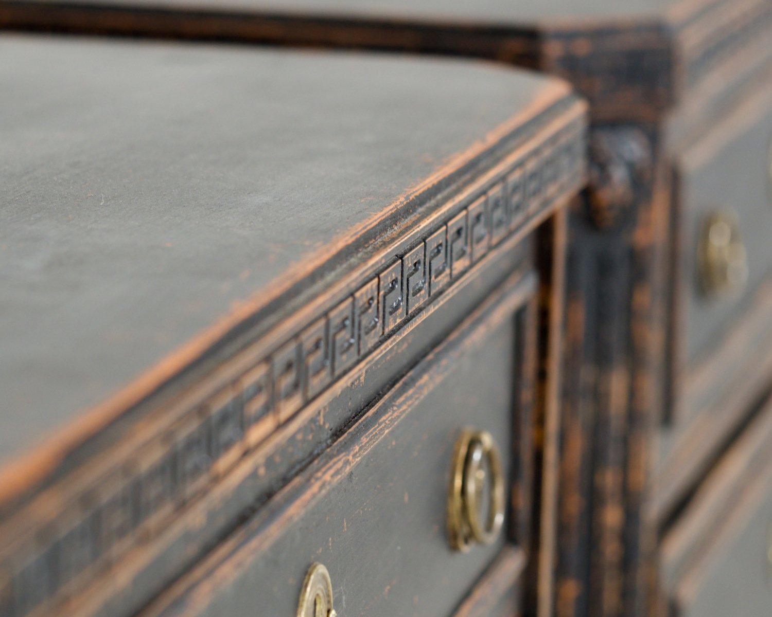 Pair of black Scandinavian chests of drawers, richly carved, 19th Century. - JAA