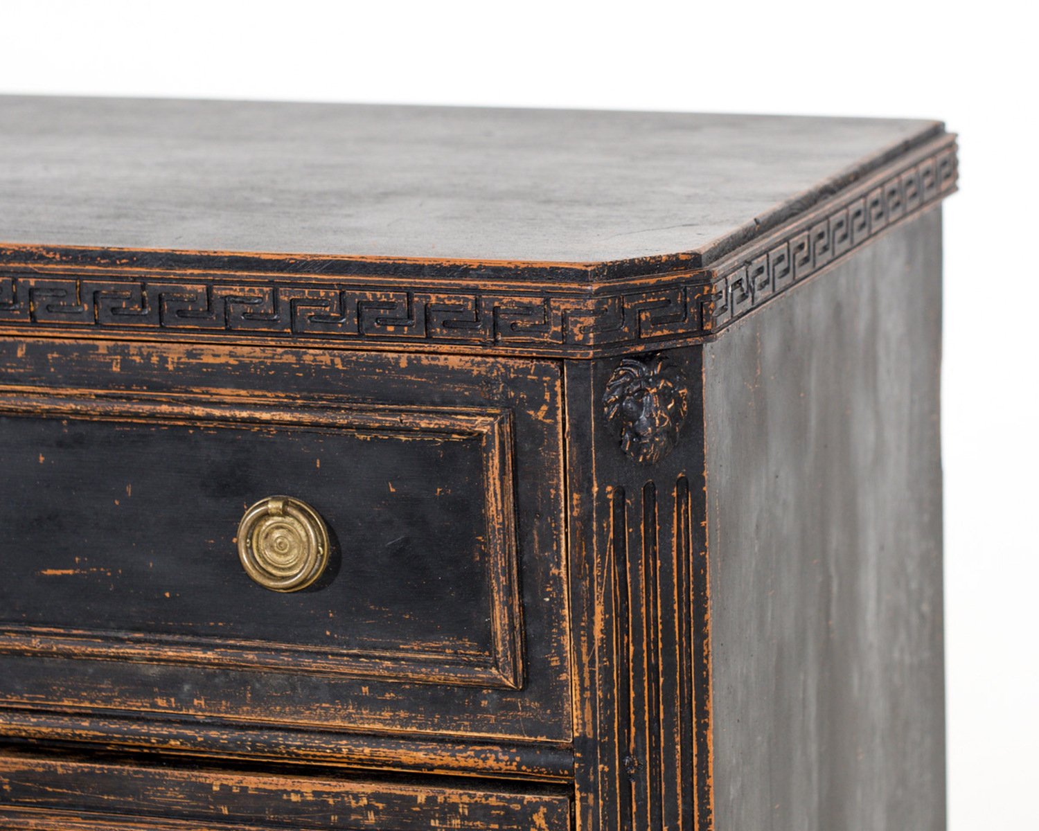 Pair of black Scandinavian chests of drawers, richly carved, 19th Century. - JAA