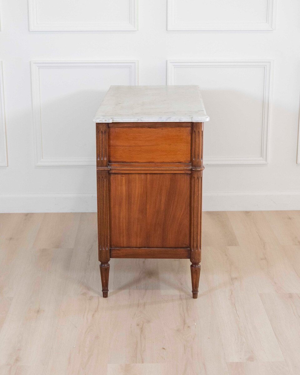On Hold - Louis XVI Style Walnut Chest with Marble Top, Late 18th–Early 19th Century - JAA