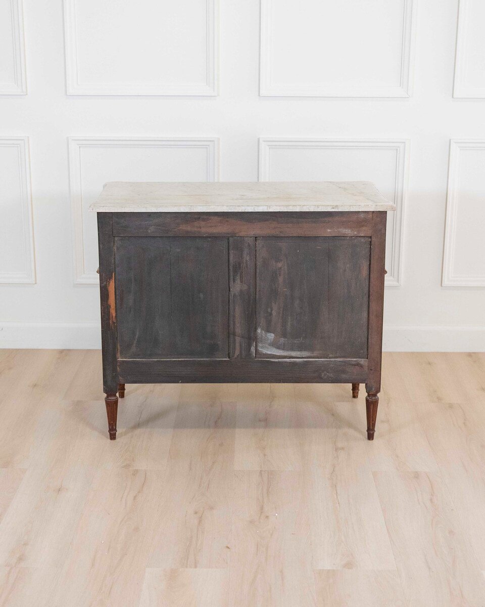 On Hold - Louis XVI Style Walnut Chest with Marble Top, Late 18th–Early 19th Century - JAA
