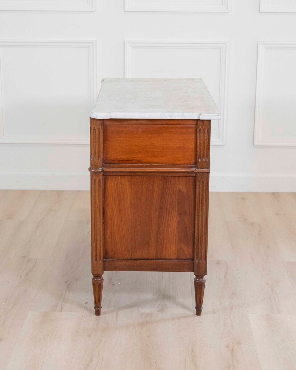 On Hold - Louis XVI Style Walnut Chest with Marble Top, Late 18th–Early 19th Century - JAA