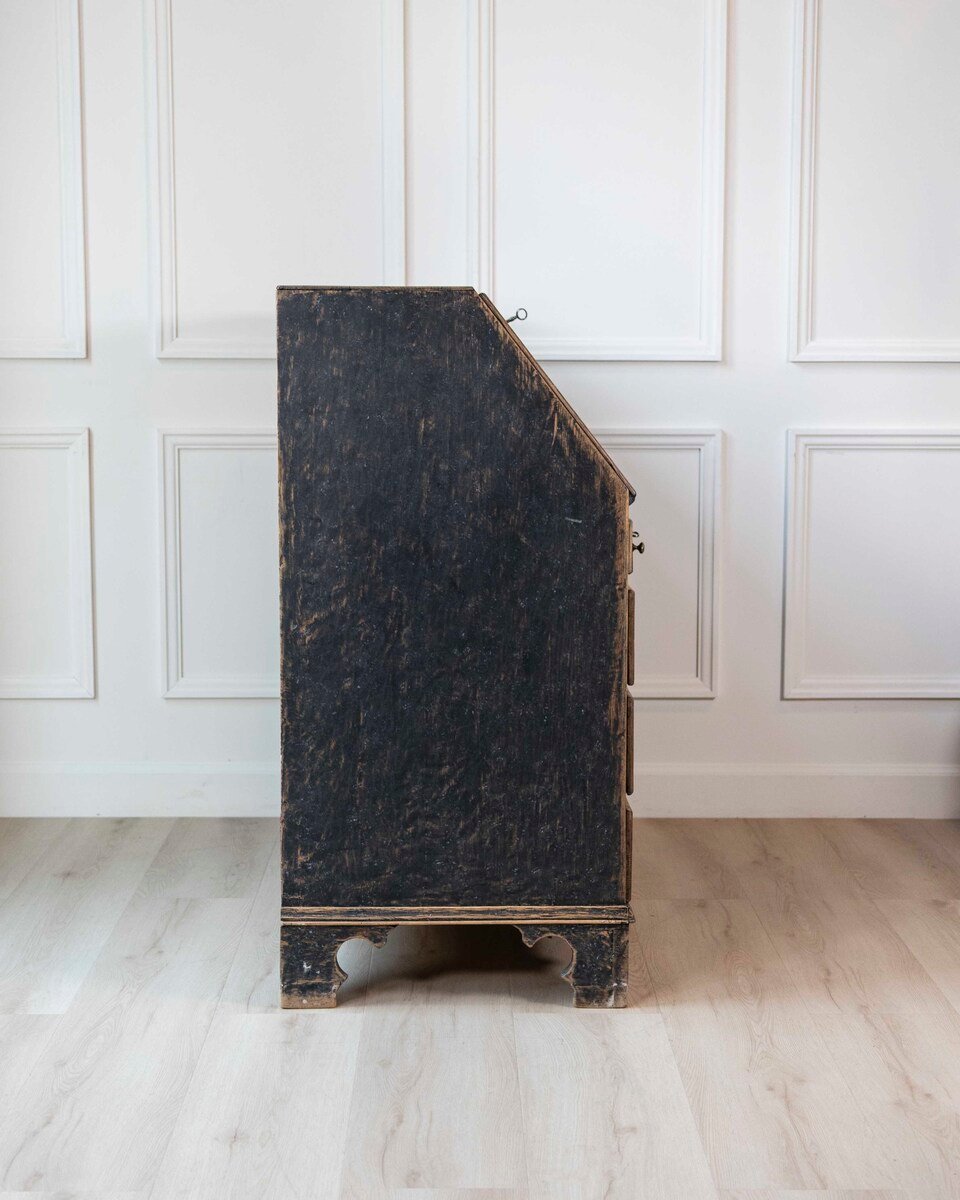 Swedish Gustavian Period Black-Painted Slant Front Desk with Blue Interior - JAA