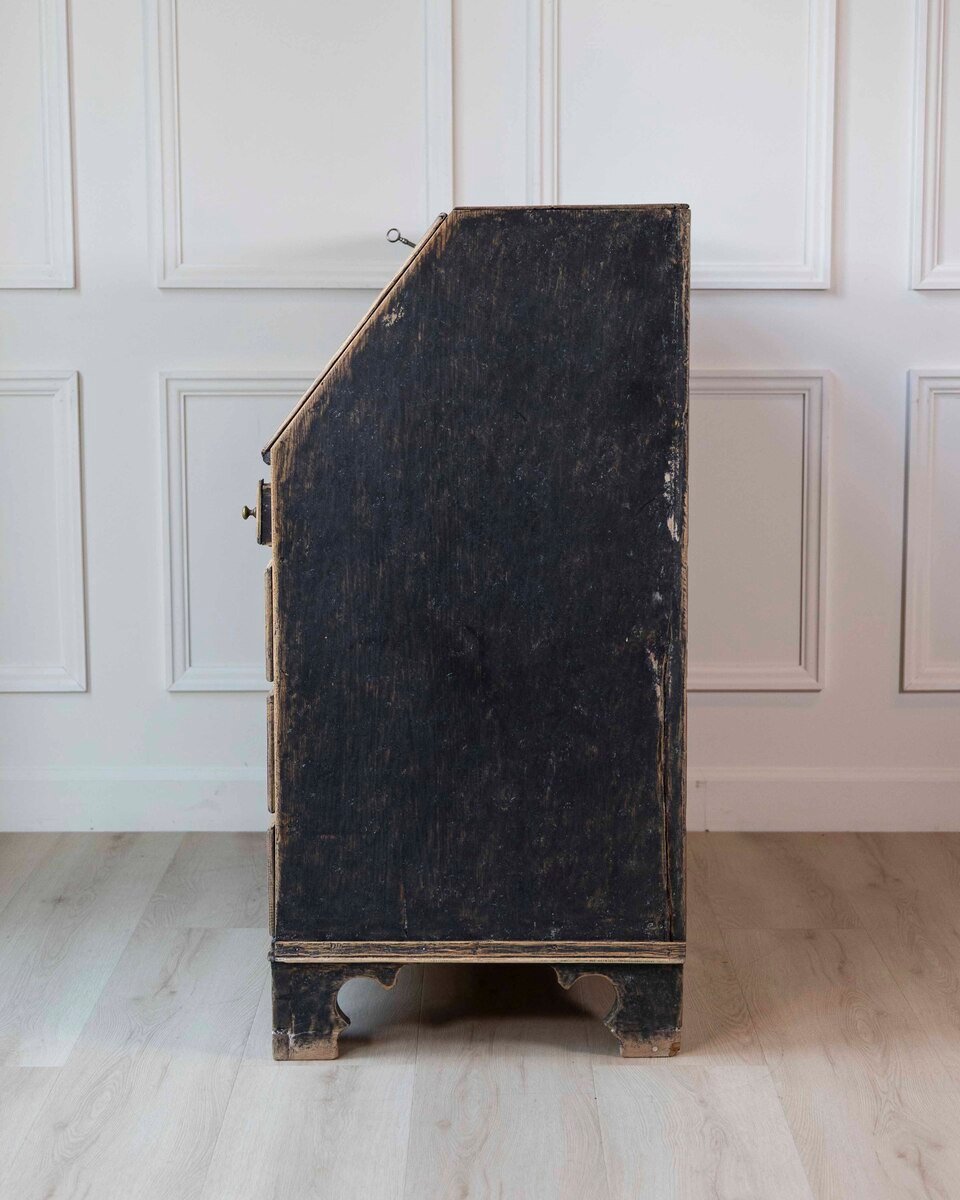 Swedish Gustavian Period Black-Painted Slant Front Desk with Blue Interior - JAA